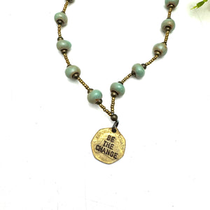 Be the Change Coin Necklace- Seafoam