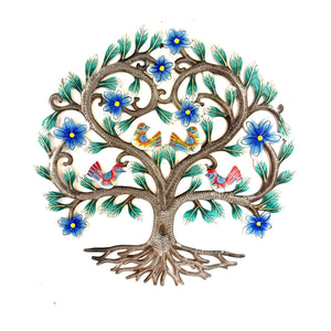 Turquoise- Blue Tree of Life with Birds