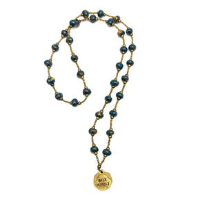 Walk Humbly Coin Necklace- Dark Speckled Blue