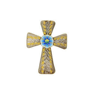 Painted Floral Cross- Blue Center