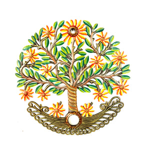 Large Oil Drum Top Tree of Life with Yellow  Flowers