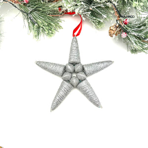 Jumbo Cereal Box Star Ornament- Silver Glitter