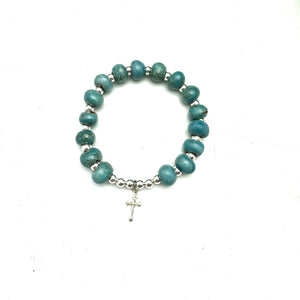 Cross Charm Bracelet- Antique Sea Blue