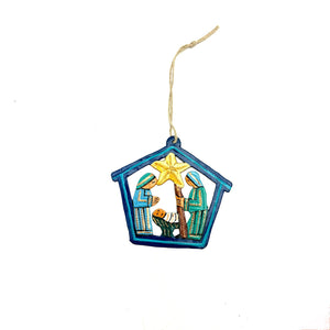 Painted Nativity Ornament- Blue