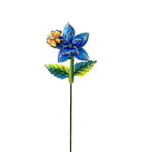 Blue Flower with Butterfly Garden Stake