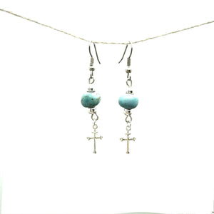 Cross Charm Earring- Antique Sea Blue