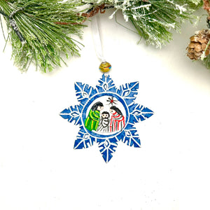 Snowflake Nativity Ornament- Blue/White