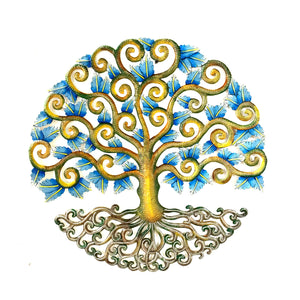 Whimsy Blue Tree of Life- Green Accents