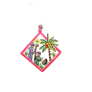 Diamond Palm Nativity Ornament- Pink