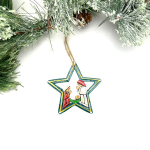 Painted Star Nativity Ornament- Green