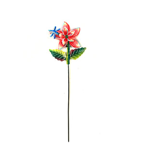 Red Flower with Butterfly Garden Stake