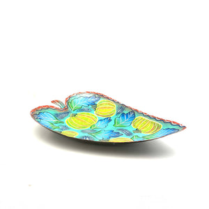 Large Blue Fall Leaf Tray with Orange Edge
