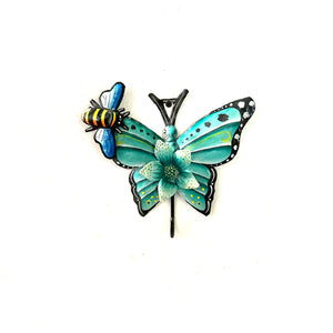 Turquoise Butterfly and Bee Wall Hook