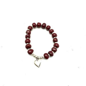 Heart Charm Bracelet- Dark Cranberry