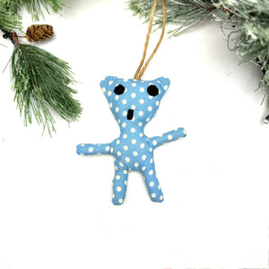 Little Bear Ornament- Blue Dots