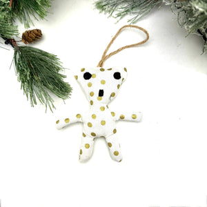 Little Bear Ornament- Gold Dots