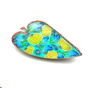 Large Blue Fall Leaf Tray with Orange Edge