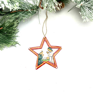 Painted Star Nativity Ornament- Red