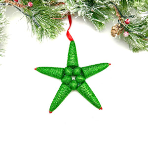 Jumbo Cereal Box Star Ornament- Green Glitter