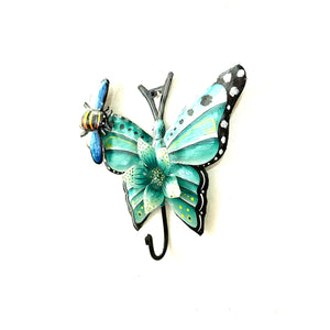 Turquoise Butterfly and Bee Wall Hook