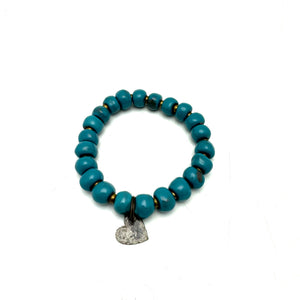 Steel Heart Charm Bracelet- Teal Blue