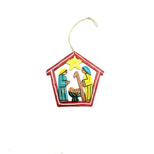 Painted Nativity Ornament- Red