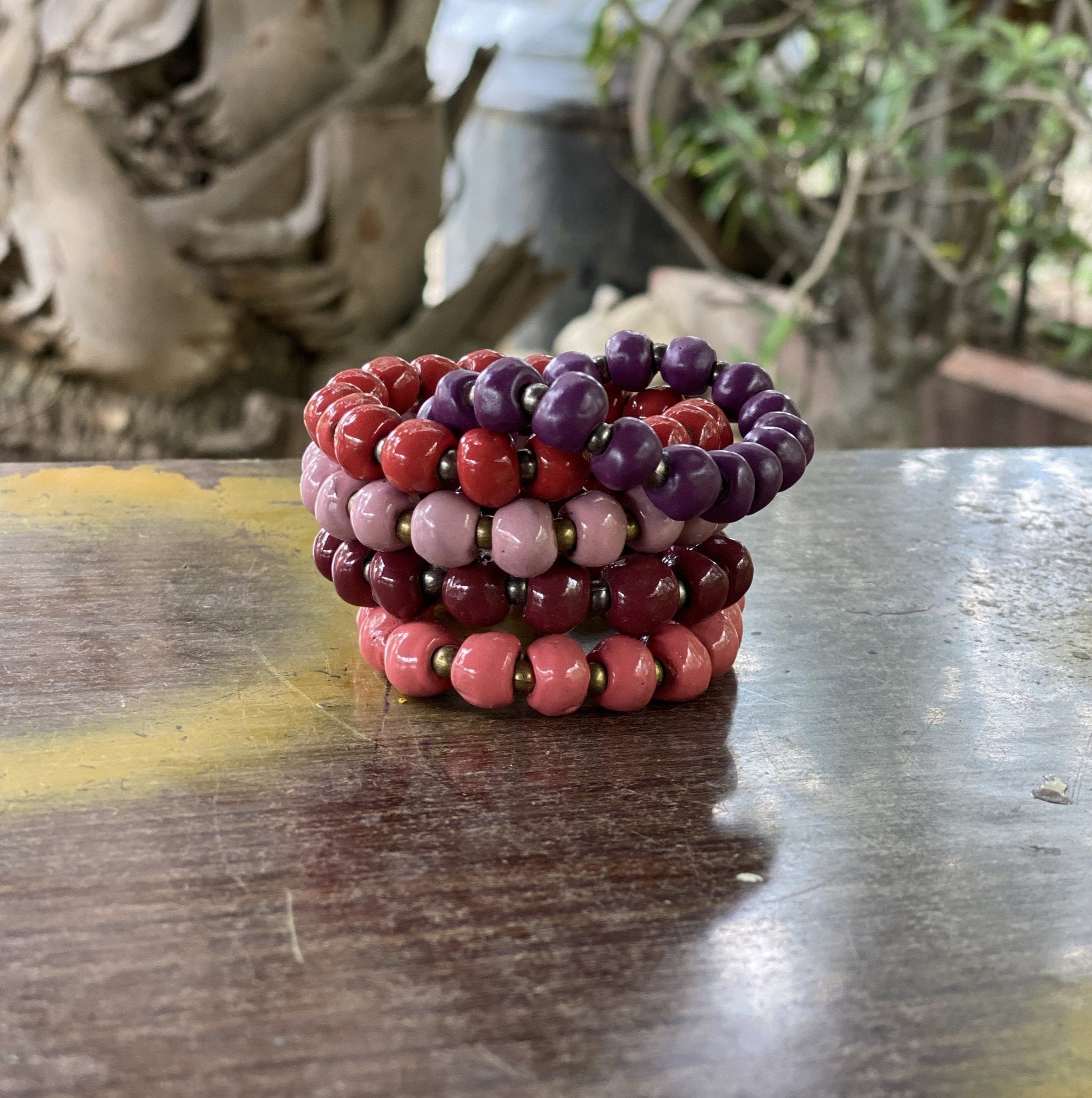 Haiti Clay Bead Bracelet, Pink - PACK OF 3 - Global Crafts Wholesale